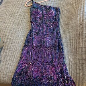 Morgan & Co. One Shoulder Sequin Dress